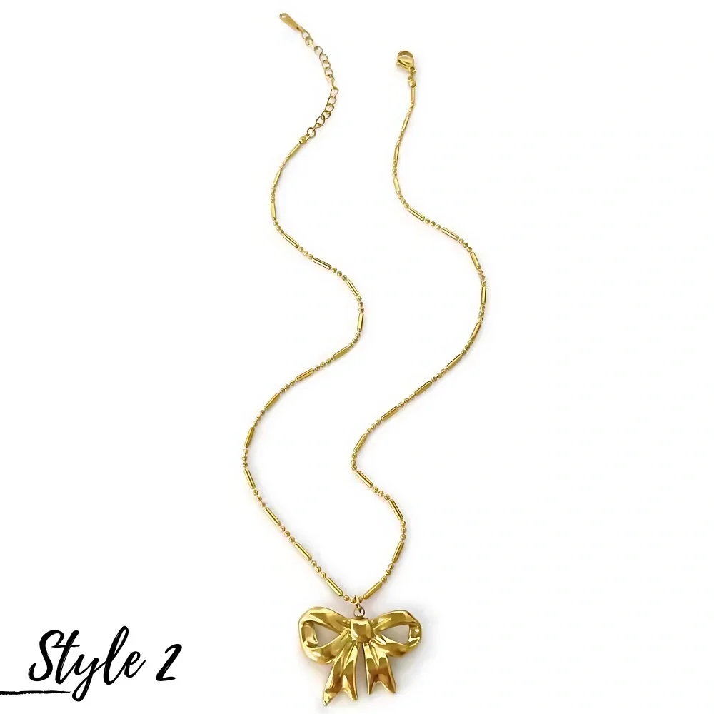 Stainless steel Bow Pendant Gold Tone Necklace